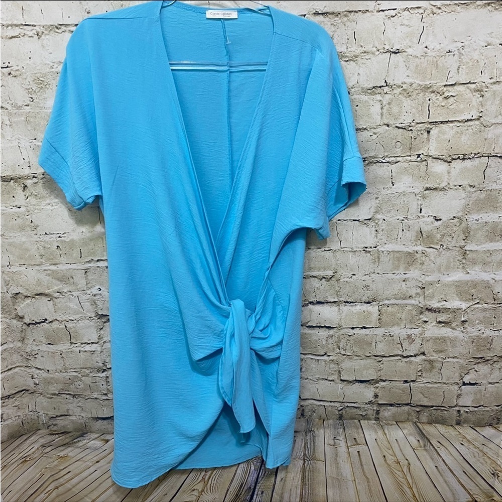 Carole Christian Light Blue Wrap Tie Dress
